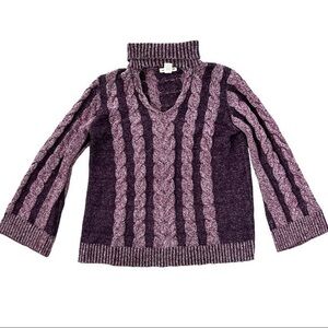 Indigo Thread Co Cable Knit Turtleneck Keyhole Purple Sweater Size Large